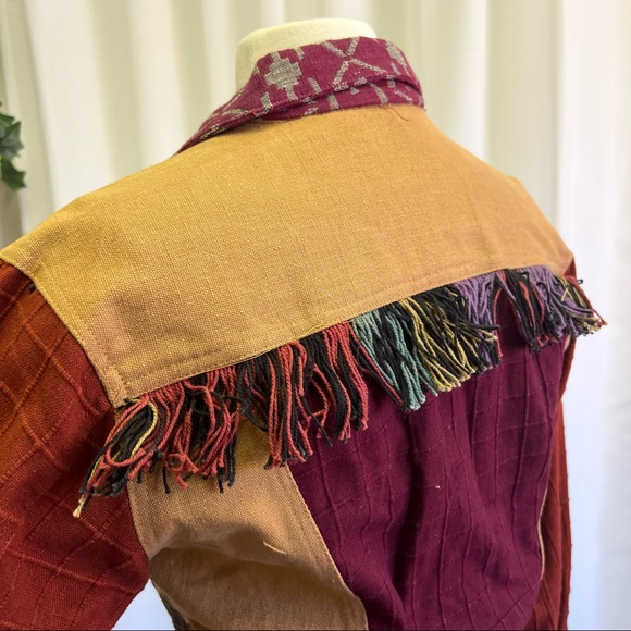 90s Passports by Pier 1 Imports Eclectic Fringe Patchwork Cropped Jacket - Picture 6 of 13